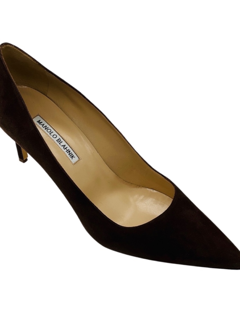MANOLO BLAHNIK BROWN POINTED TOE SUEDE LEATHER PUMPS